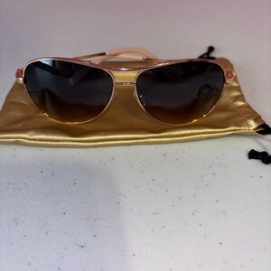 Jessica Simpson Chic Rose Gold Aviator Sunglasses with Gold Pouch